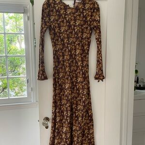 Doen Floral Long Sleeve Brown Dress